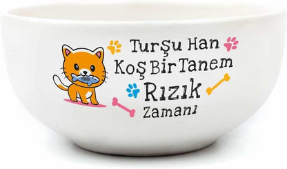 Turşu Han Koş Bir Tanem Rızık Zamanı! Krem Seramik Kase - Hediye Seramik Kase