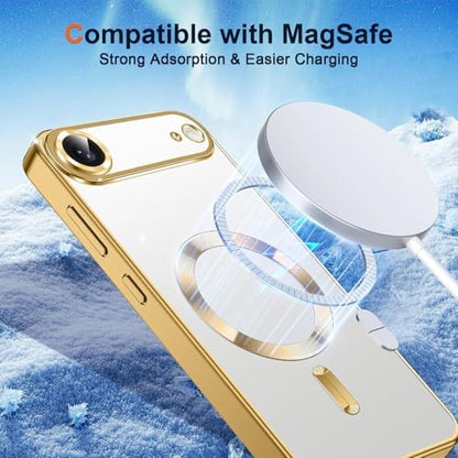 iPhone 17 Air Şeffaf Manyetik Kılıf (MagSafe Uyumlu) + 2 Temperli Cam – Anti-Sarı, Darbeye Dayanıklı (Gold)
