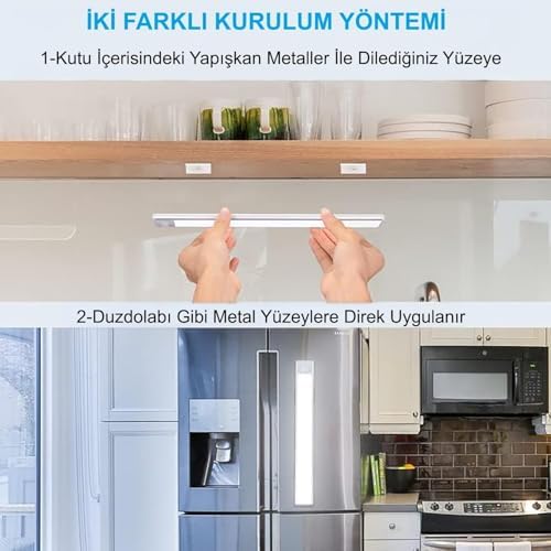 Sensörlü Alüminyum USB Şarjlı LED Gece Lambası, 3 Renk Kısılabilir, Mutfak Dolap Tezgah için (40 cm)