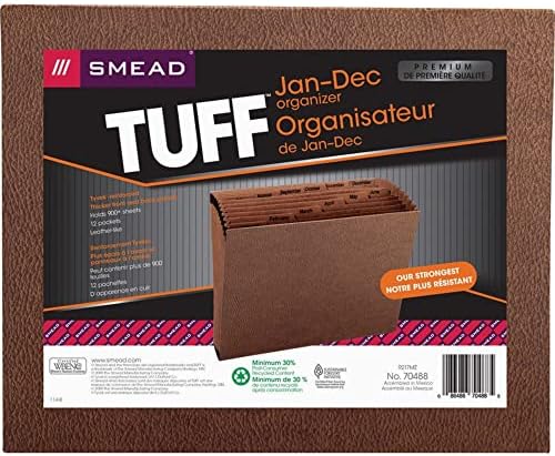 Smead TUFF Genişleyen Dosya, Aylık (Ocak-Aralık), 12 Cep, Mektup Boyutu, Redrope-Baskılı Stok (70488)