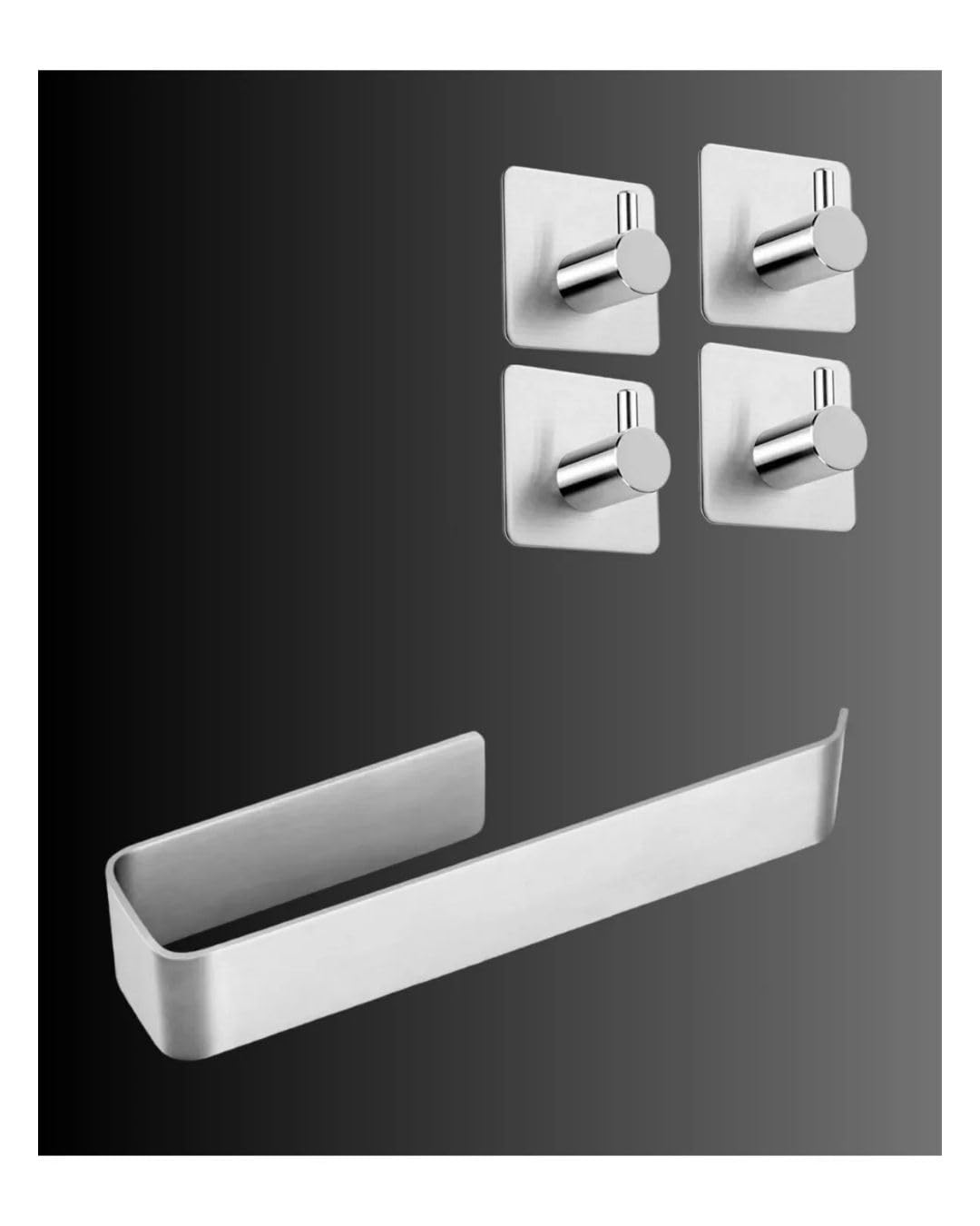 DELTAHOME Paslanmaz Çelik Yapışkanlı Havluluk 27cm - 4 Adet Havlu Askısı SET - Anında Kolay Montaj Vida Yok!