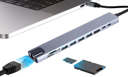 Type C Hub, 10 in 1 4 Adet 3.0 Usb Çoklayıcı,4K Hdmi Bağlantısı,SD TF Kart Okuyucu,Rj45 Ethernet,2 Adet USB C Pc Bağlantı Girişli Adaptörü Macbook ile Uyumlu ZR795
