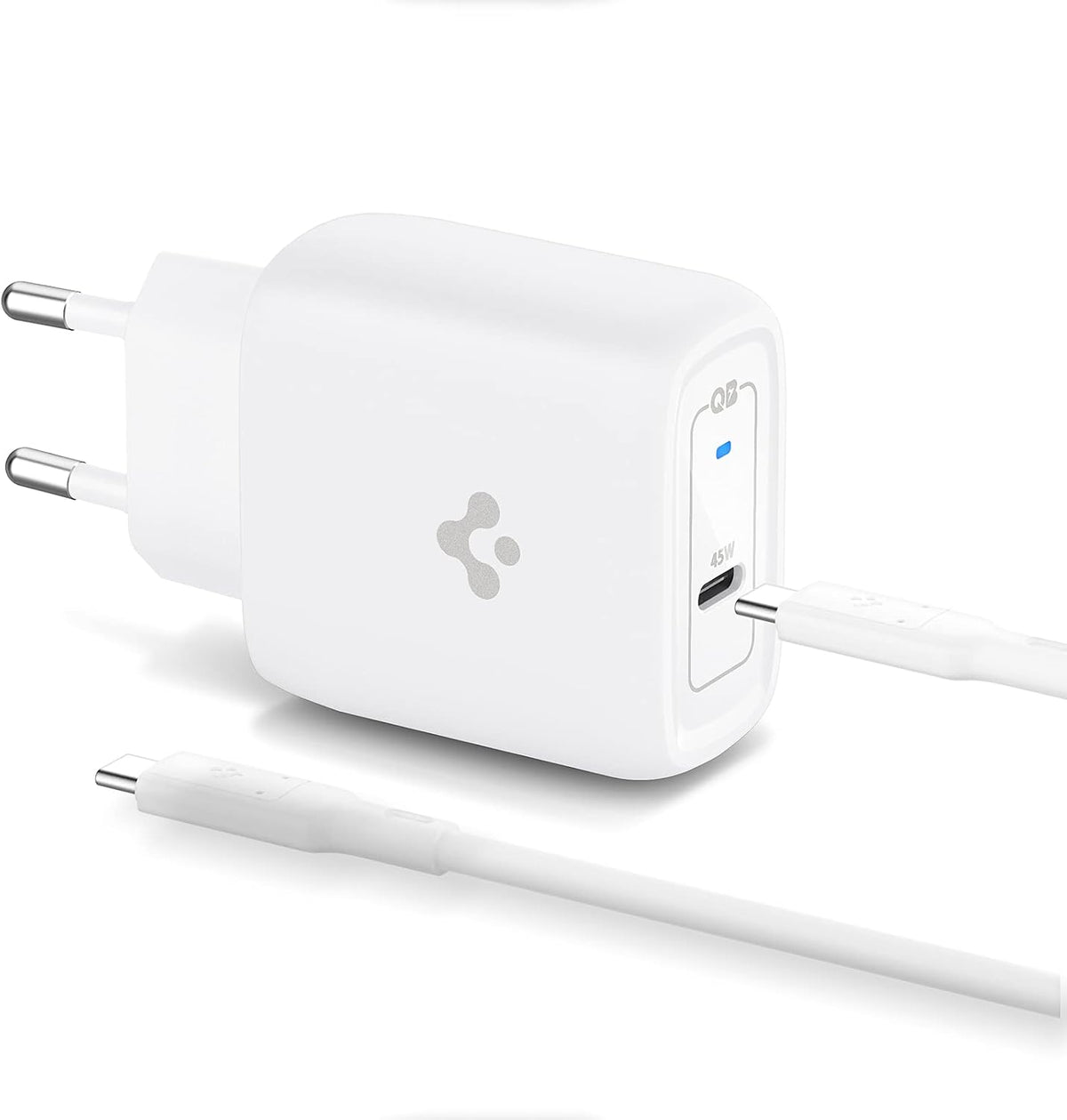 Spigen 45W USB-C Hızlı Şarj Aleti + Örgü Şarj Kablo PPS 2.0 Desteği / Isı Düşürücü GaN Pro Akım Korumalı Güç Adaptörü Super Hızlı Şarj iPhone & Android & iPad & MacBook Type-C - ACH02589