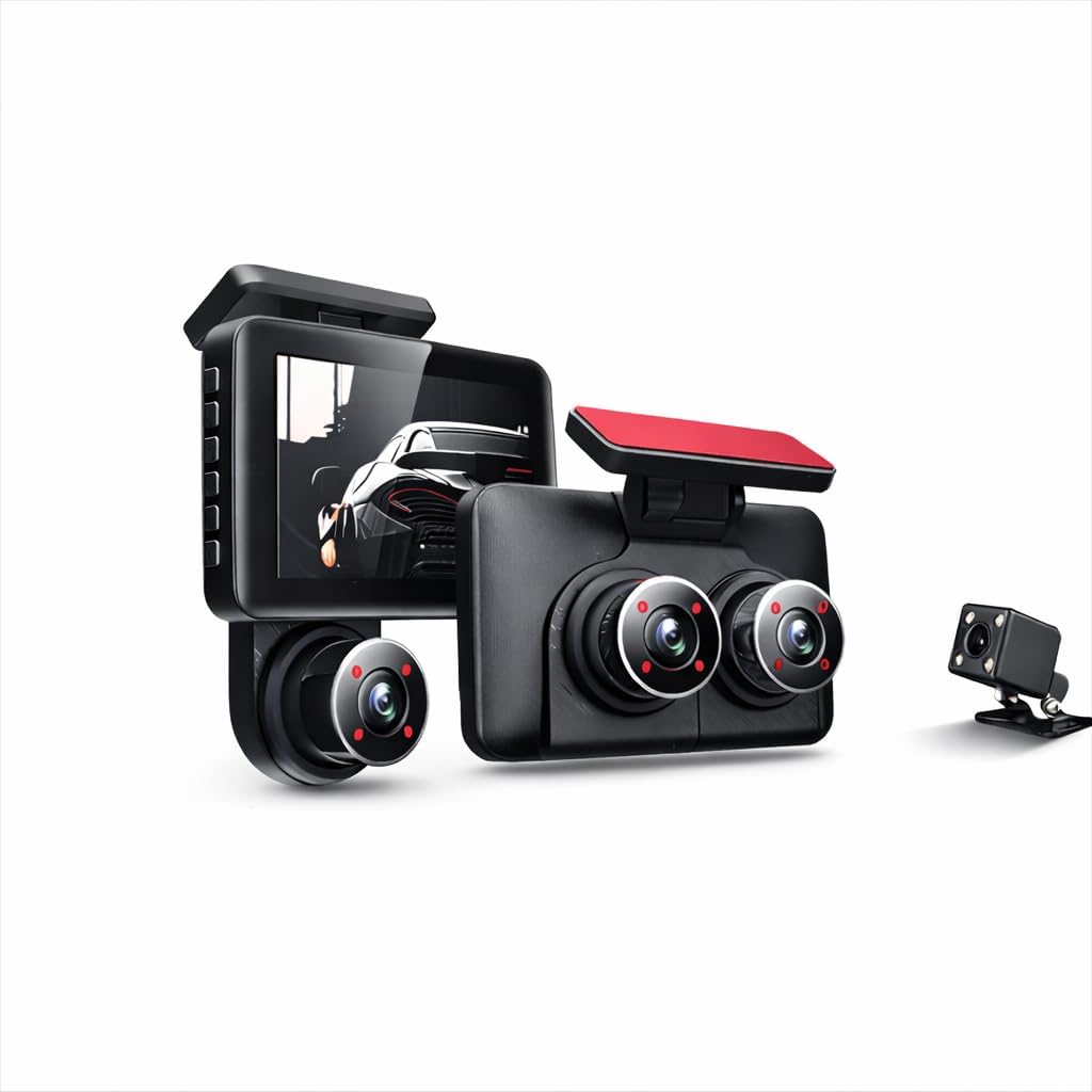 WiFi Destekli 3 Kameralı Araç İçi Kamera – 1080P Full HD, 4.0'' Ekran, Gece Görüş, G-Sensör Acil Kayıt, Arka Görüş Kamerası, Döngüsel Kayıt ve Park Koruma Özellikli