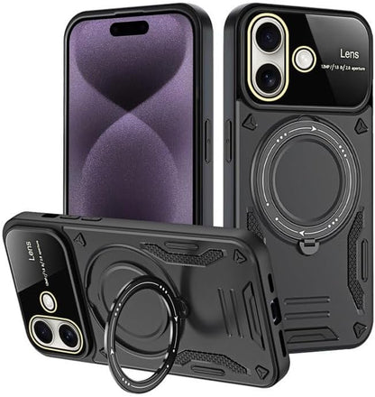 & AKSESUAR iPhone 16 ile Uyumlu Joy Lens Kamera Korumalı Entegre Standlı Kılıf (Siyah)