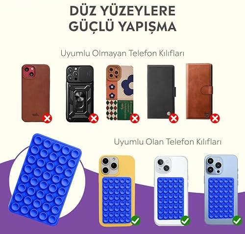Telefon Arkasına Yapışan Silikon Vantuzlu Telefon Tutucu, Telefon Kılıfı Tutucu, Tüm Cep Telefonu Modellerine Uygun, Araç Telefon Tutucu, Ahtapot, Vakumlu Telefon Tutucu (Lacivert)