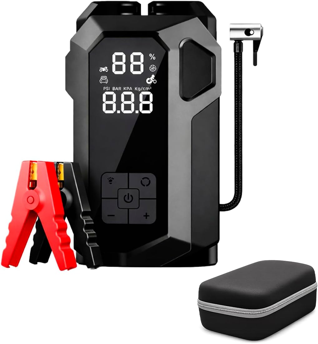 Akü Takviye Cihazı 4’ü 1 Arada Jump Starter 150 PSI Hava Kompresörü Powerbank & LED Fener Taşıma Çantalı