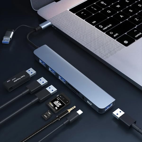 Jouis USB ÇOĞALTICI DÖNÜŞTÜRÜCÜ Adaptör Port Type C USB 3.0 Hub For Mac Book Pro Air Otg USB 3.0 Adapter Type-C Çevirici USB Hub - (KALİTELİ VE HIZLI) (8 in 1 Otg)