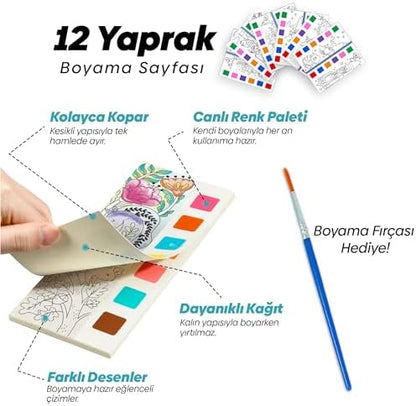 Renk Paletli Sulu Boya Etkinlik Seti, Kendin Yap (DIY) Kitap Ayracı, Çocuklar ve Yetişkinler için 3 Adet Yeni Nesil Sulu Boya Defteri ve 3 Adet Sulu Boya Fırçası Dahil(Sihirli Bahçe-Masal-Renk Ormanı)