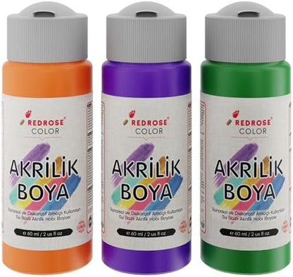 Yeşil, Mor, Turuncu Akrilik Boya 3'lü Set 3x60 ml