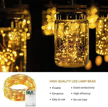 Jsdoin 50 LED Pille Çalışan Bakır Tel İç Mekan Dış Mekan Yatak Odası Düğün Dekoru Parti Noel Ağacı Dekorasyonu (5m 50 adet/Sıcak Beyaz)