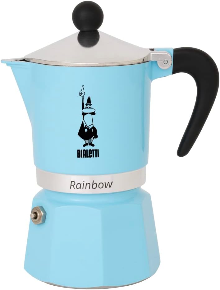 : 6 Cups Ocak Üstü Espresso Pişirici - 250ml - Açık Mavi Renk - Alüminyum Gövde - Patentli Güvenlik Valfi - Tüm Ocak Türleri İçin Uygundur (İndüksiyon Hariç)