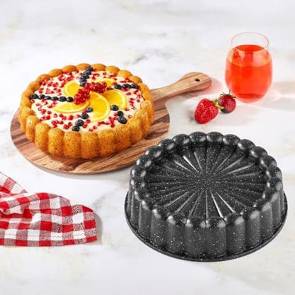 Döküm Gövdeli Keskin Tart ve Kek Kalıbı 28cm, Dilimli ve Döküm, Siyah Granit Benekli Pişirme Kabı, Kolay Çıkarma, Dayanıklı Alüminyum Alaşım