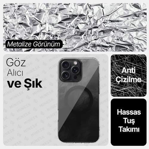 iPhone 16 Plus için ShineMag Serisi MagSafe ile Uyumlu Göz Alıcı ve Şık Metalize Arka Tasarım Yüksek Kalite Materyal Premium Hybrid Kılıf Kapak (Siyah, 16 Plus)