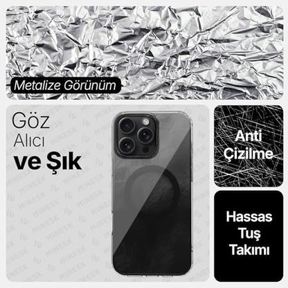 iPhone 16 Plus için ShineMag Serisi MagSafe ile Uyumlu Göz Alıcı ve Şık Metalize Arka Tasarım Yüksek Kalite Materyal Premium Hybrid Kılıf Kapak (Siyah, 16 Plus)