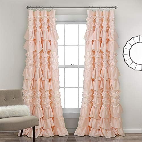 Lush Decor Kemmy Perde | Fırfırlı, Dokulu Salaş Şık Stil Pencere Paneli Oturma Odası, Yemek Odası, Yatak Odası için (Tek), 213 x 132 cm, Kırmızı