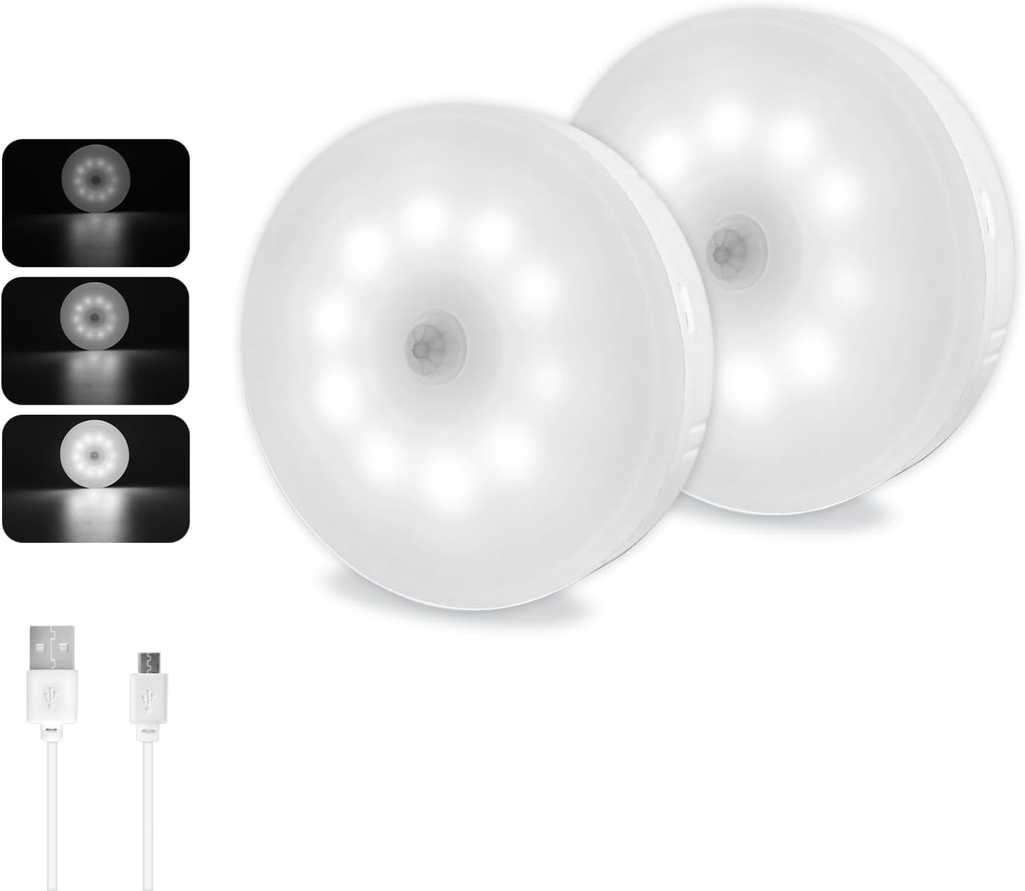Akynite Hareket Sensörü Gece Lambası USB Şarj Edilebilir, Soğuk Beyaz ve Kısılabilir, 10 LED, Manyetik Gece Lambası, Dolap Merdivenleri Koridor Banyo için Hareket Sensörü Işığı, 3 adet