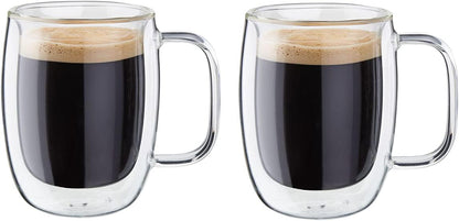 Sorrento Çift Camlı Kulplu 2'li Espresso Bardak Seti, 134 ml, Cam, Şeffaf Cam