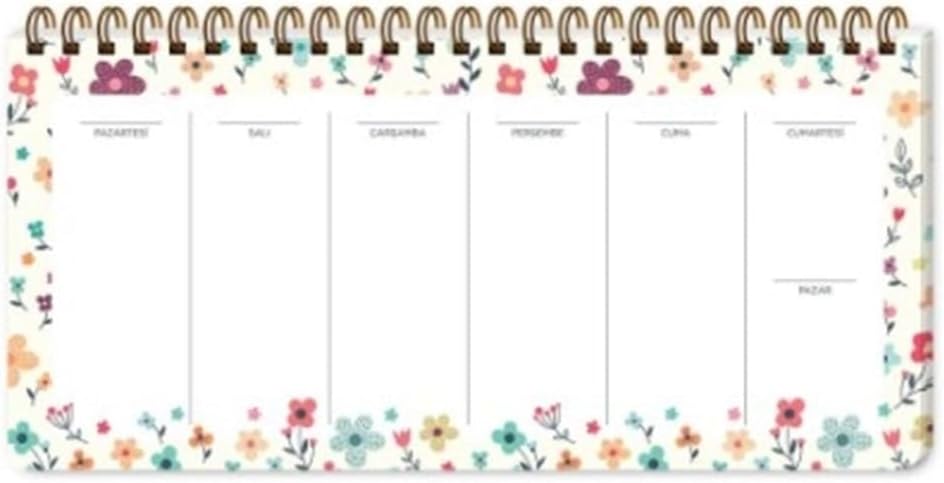 13x27 Haftalık Spiralli Planner - Krem Çiçek