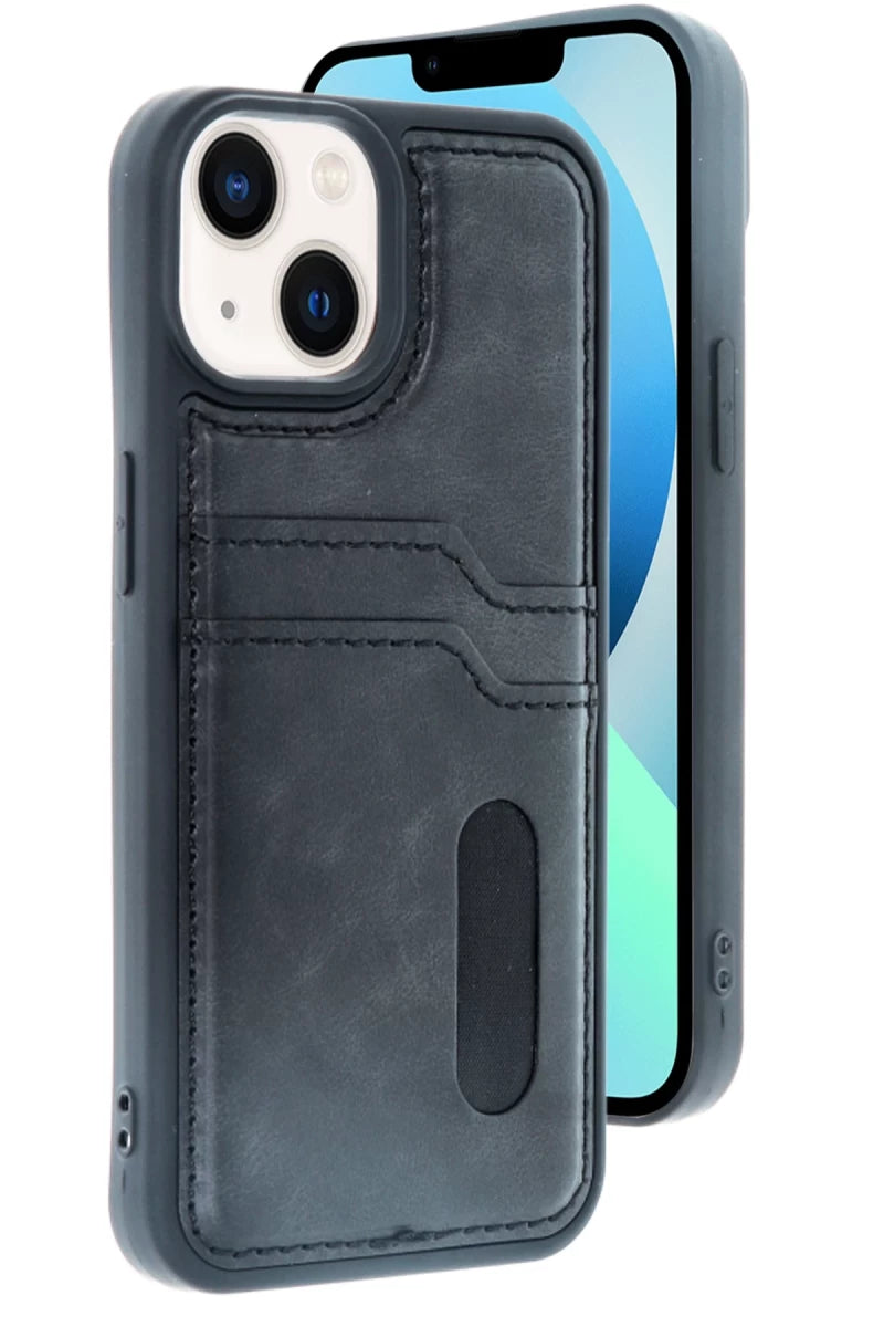 Apple iPhone 15 Sara Kartvizitli Deri Kılıf - Siyah