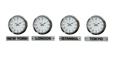 Krom Series 36 Cm Metal Tabelalı Dünya Saatleri Seti