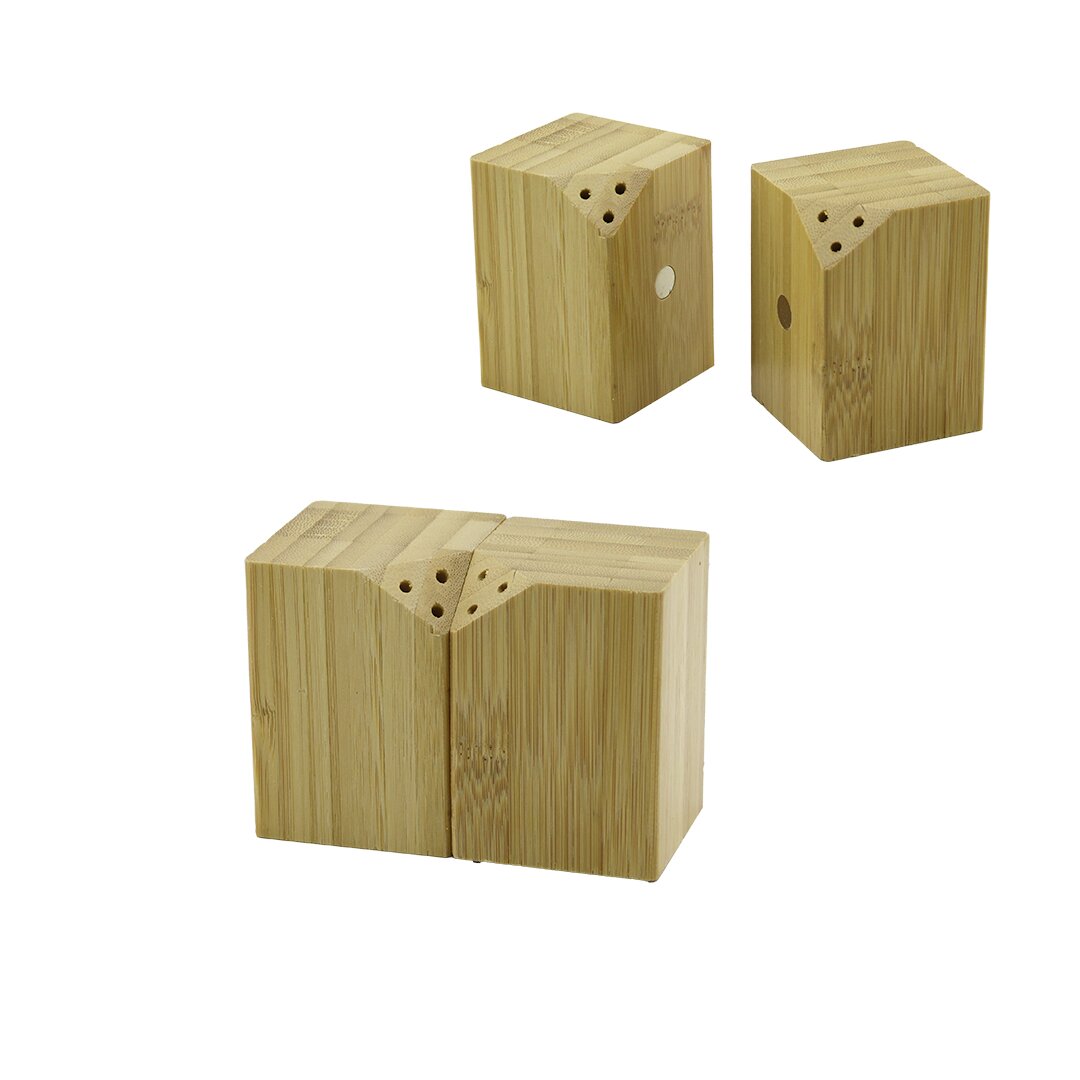 5X5CM-Y:7CM 2PCS MIKNATISLI İKİZ AHŞAP BAMBU BAHARATLIK - TUZLUK (5643)