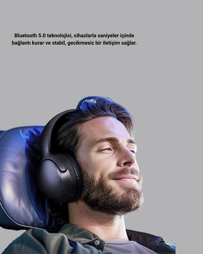 Siyah Kablosuz Bluetooth Kulaklık 300 mAh Hızlı Şarj Katlanabilir Pedli Yeni Nesil