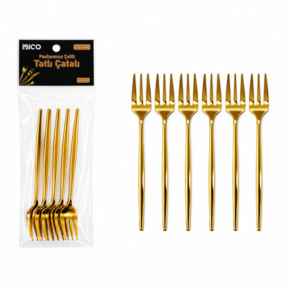 60 PARÇA GOLD TATLI ÇATAL SETİ 13CM - 1 PAKET İÇİNDE 6 ADET VARDIR - 10 PAKET GÖNDERİLİR (5643)