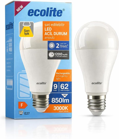Şarjlı LED Acil Durum Ampulü 9W E27 (Sarı)