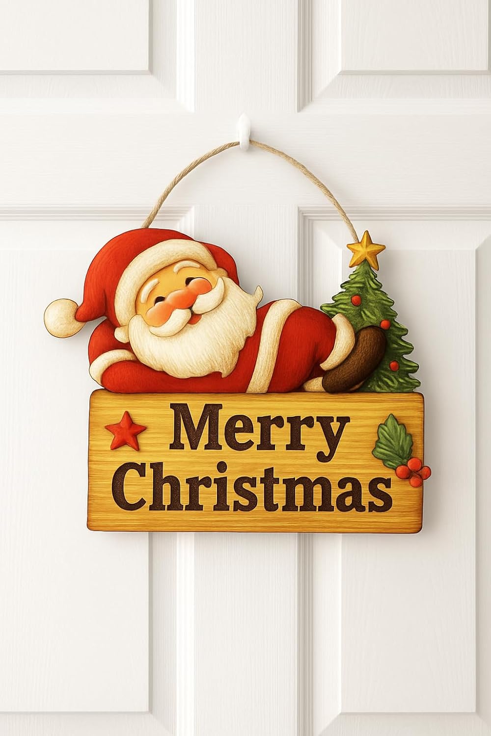 Keyifli Noel Baba Yılbaşı Ahşap Kapı Süsü Noel Kapı Süsü, Yılbaşı Süsü Yılbaşı Temalı Hediyeler (25-20 cm)