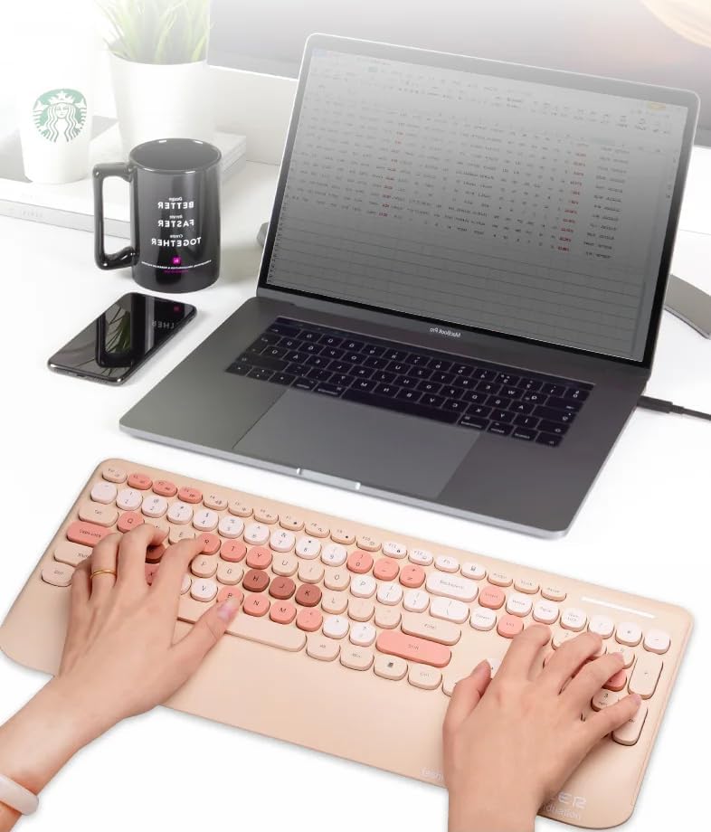 Geezer Kablosuz Klavye Mouse Set 106 Tuşlu İngilizce Q Notebook Laptop Uyumlu Ev ve Ofis için Bilek Destekli USB Dongle ile Bağlantı G100 (Pembe)