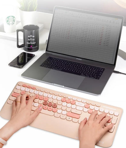 Geezer Kablosuz Klavye Mouse Set 106 Tuşlu İngilizce Q Notebook Laptop Uyumlu Ev ve Ofis için Bilek Destekli USB Dongle ile Bağlantı G100 (Pembe)