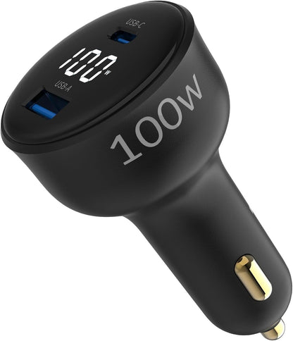 Juo 100W Led Ekranlı Type-C + USB-A Araç Şarj Aleti iPhone & Android & Notebook Araç içi Şarj Cihazı