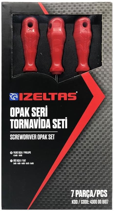 Izeltaş 4300008107 Rod Seri Tornavidalar, Kırmızı, 7 Li