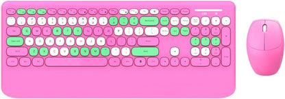 Geezer Kablosuz Klavye Mouse Set 106 Tuşlu İngilizce Q Notebook Laptop Uyumlu Ev ve Ofis için Bilek Destekli USB Dongle ile Bağlantı G100 (Pembe)