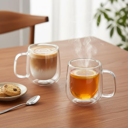 2'li Çift Cidarlı Cam Fincan Seti - 100 ml Isıya Dayanıklı Espresso ve Türk Kahvesi Bardağı - El Yakmayan Modern Sunum (2 Adet)