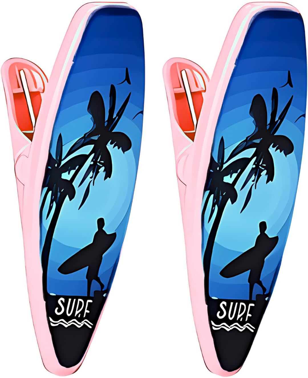 Plaj Havlusu Mandal Klipsi, Sörf Temalı, Pembe ve Mavi Desenli, 2'li Set, Dayanıklı Plastik, Taşınabilir