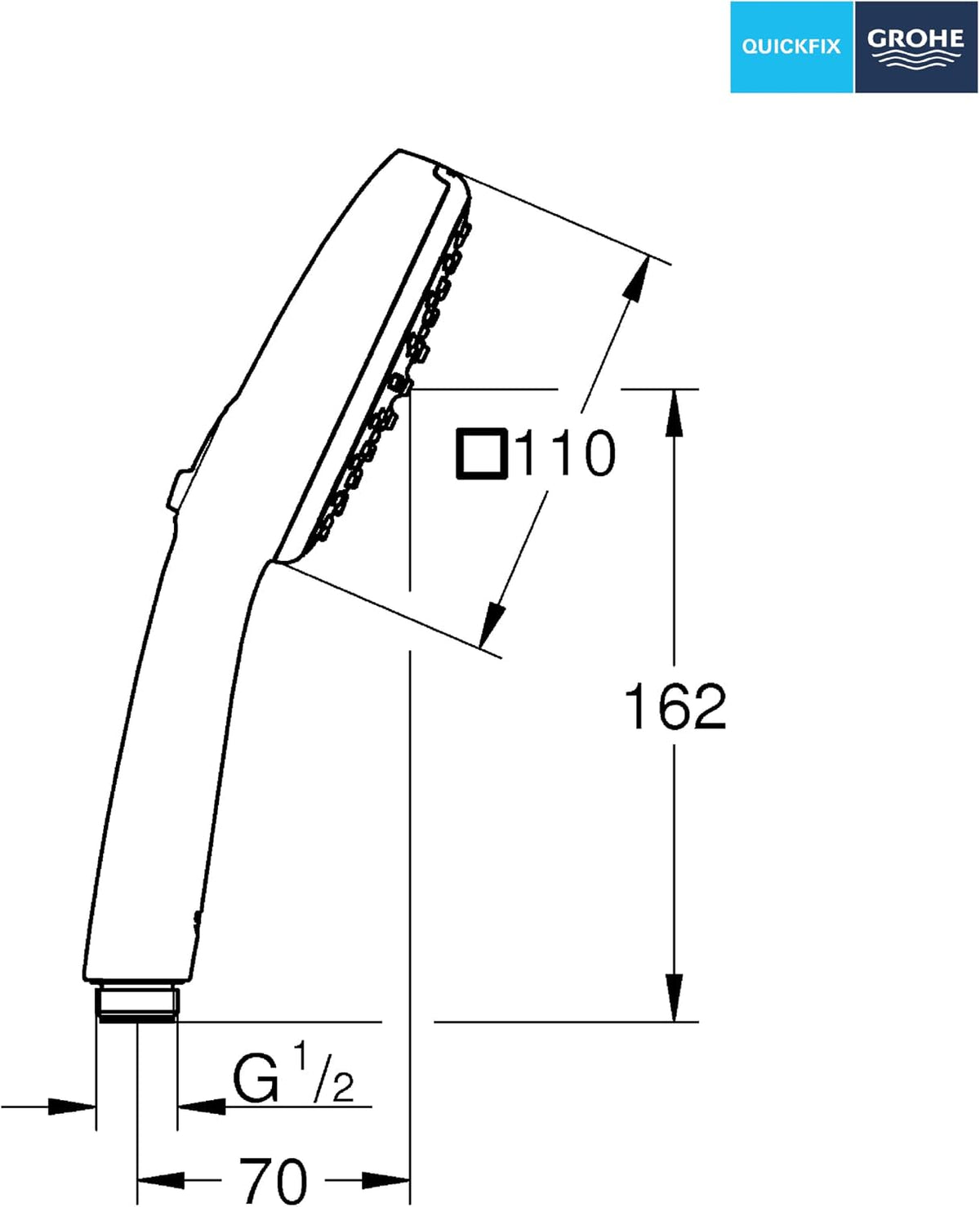 GROHE Vitalio Comfort 110 El Duşu, 2 Akışlı (Yağmur & Jet), SmartSwitch, 110mm Kare Duş Başlığı, Kireç Önleyici Sistem, Krom, 26925001