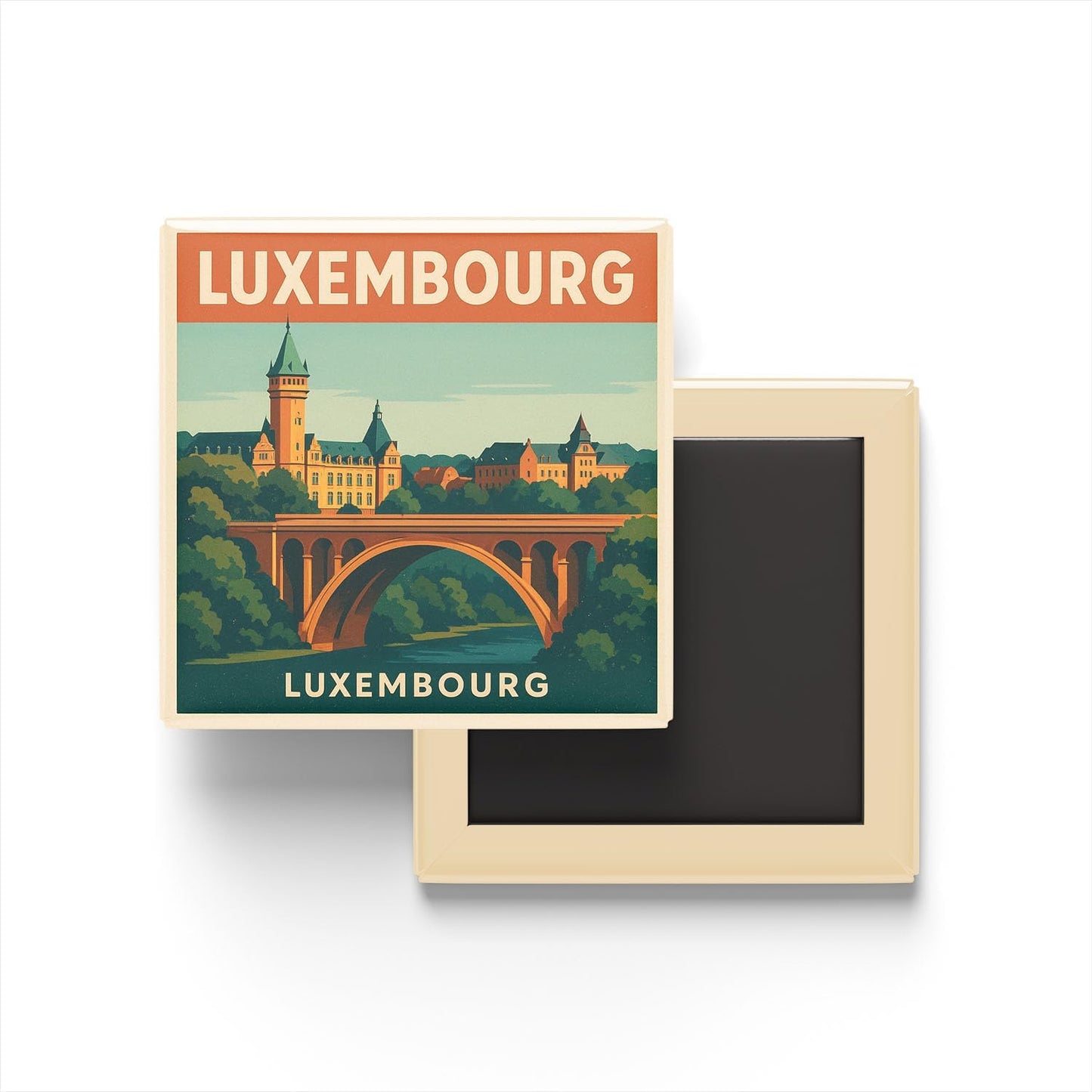 Lüksemburg Lüksemburg - Adolphe Köprüsü - Baskılı Buzdolap Magneti Kare 9x9 cm