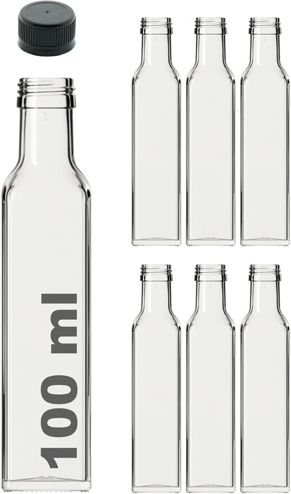 Maraska Şeffaf 100 ml Sızdırmaz Kapaklı Boş Cam Şişe 6 Adet