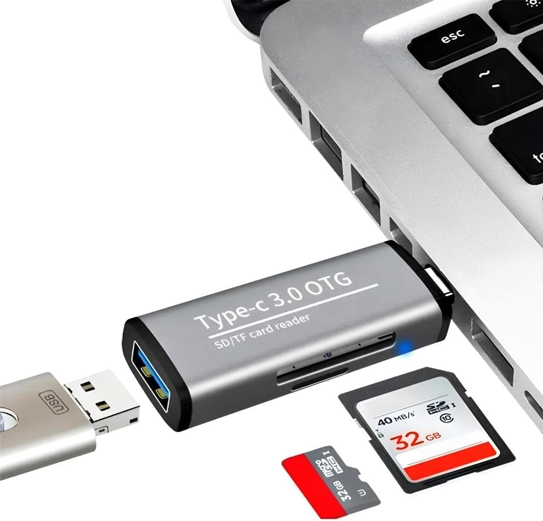 Macbook, Type-C Portlu Telefon, Tablet, Bilgisayar, Uyumlu Type-C to USB 3.0 SD Micro SD Kart Okuyucu 3 Portlu Çevirici Dönüştürücü Hub Adaptör