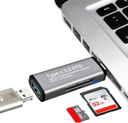 Macbook, Type-C Portlu Telefon, Tablet, Bilgisayar, Uyumlu Type-C to USB 3.0 SD Micro SD Kart Okuyucu 3 Portlu Çevirici Dönüştürücü Hub Adaptör