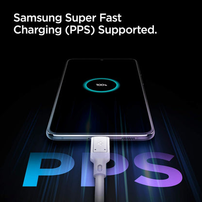 Spigen 45W USB-C Hızlı Şarj Aleti + Örgü Şarj Kablo PPS 2.0 Desteği / Isı Düşürücü GaN Pro Akım Korumalı Güç Adaptörü Super Hızlı Şarj iPhone & Android & iPad & MacBook Type-C - ACH02589