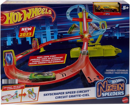 Hot Wheels Pist Seti, Hot Wheels Neon Yarışlar Çoklu Yarış Heyecanı Pist Seti,1 adet araba, motorlu hızlandırıcı, bir veya birden çok arabayla oyun, oyuncak depolama, HPC07