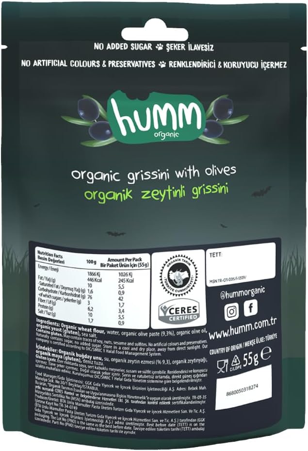 Humm Organic Zeytinli Grissini 55 gr