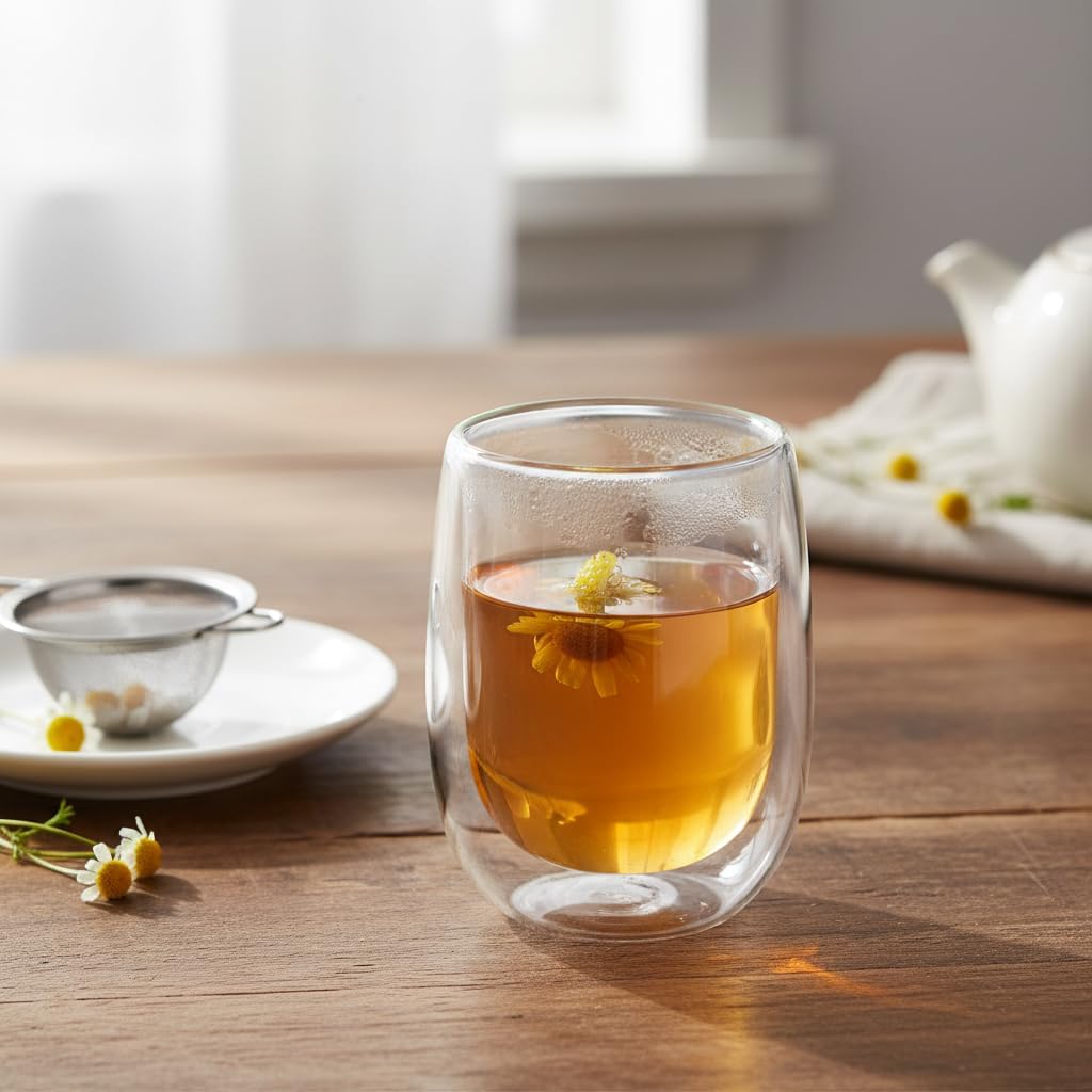 Çift Cidarlı (Double Wall) Cam Bardak - 350 ml Isıya Dayanıklı Latte, Filtre Kahve ve Meşrubat Bardağı - El Yakmayan Terlemeyen Modern Tasarım