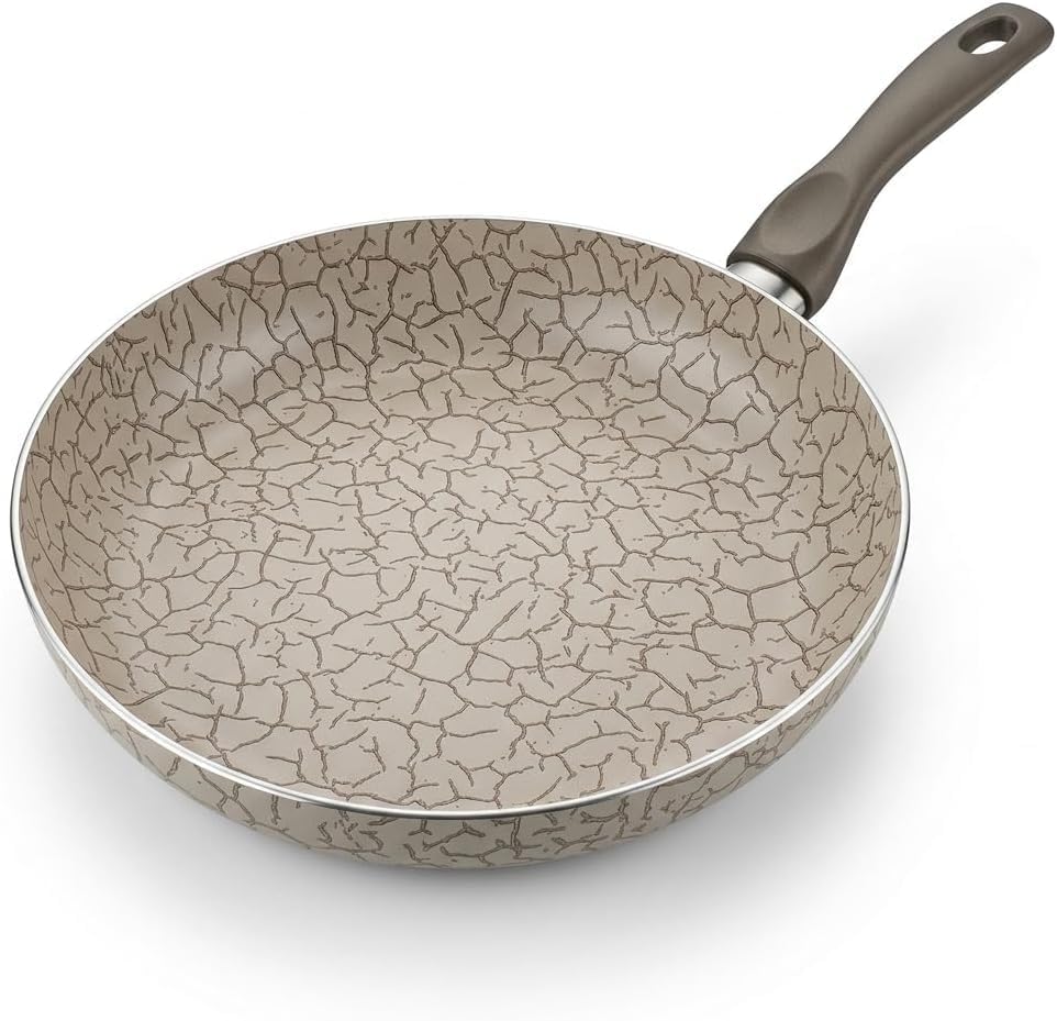 Maxi Tava - İç ve Dış Beyaz Bronz Magma (Kırçıllı) Yanmaz Yapışmaz Aile Boyu Pişirme Tavası 30 cm ve 26 cm (26 CM)