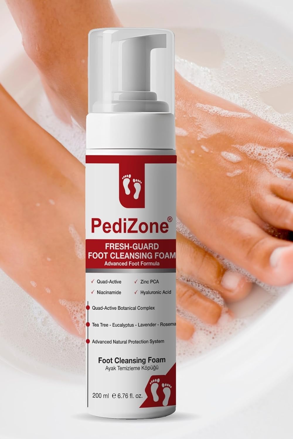 Fresh-Guard Koku ve Mantar Karşıtı Ayak Temizleme Köpüğü, Quad-Active Botanik Kompleks, 200 ml, Çay Ağacı-Okaliptüs-Lavanta-Biberiye
