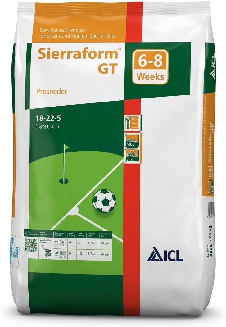 Sierraform GT Preseeder 18-22-5 6-8 Hafta Etkili Yavaş Salınımlı Çim Gübresi, Tohum Ekimi ve Rulo Çim İçin, 20 KG