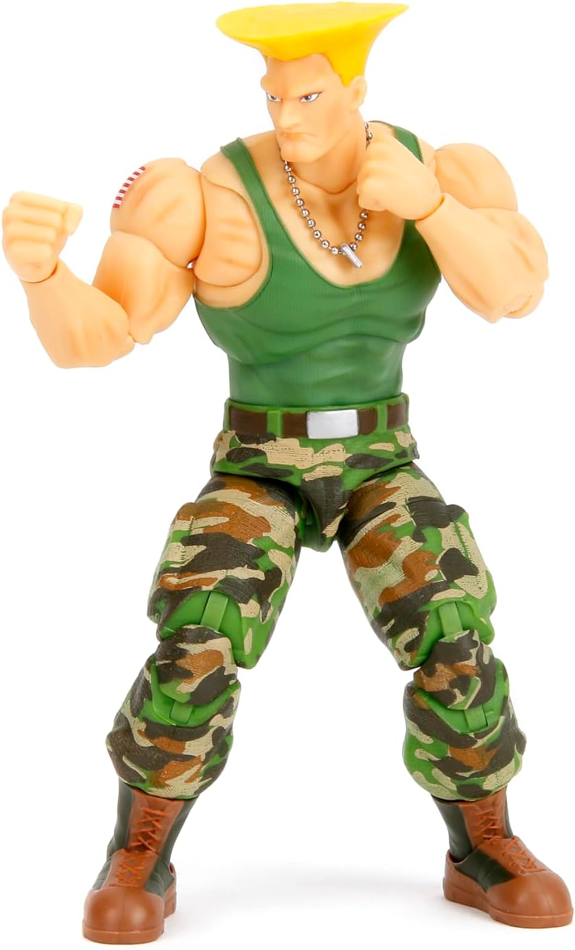 Jada Toys Street Fighter II Guile Aksiyon Figürü 1:12 Ölçek, 15,24 cm Boyunda, Değiştirilebilir Kafalar, Eller ve Aksesuarlar